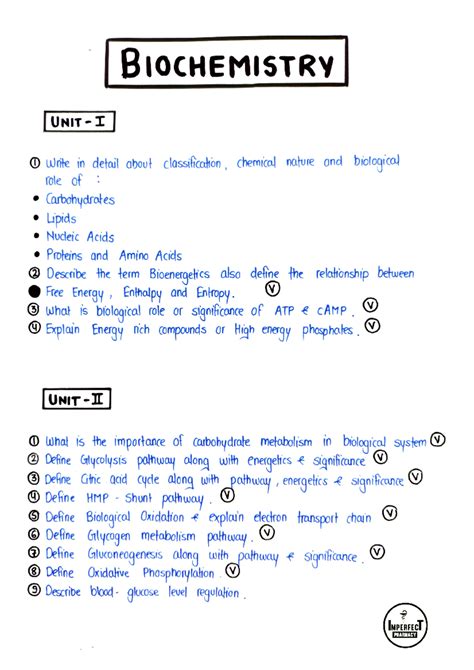 692422485 Important Questions Biochemistry Imperfect Pharmacy - UNIT ...