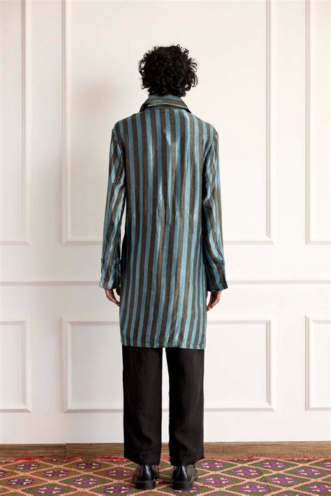 Striped Silk Long Blouson – HARAGO