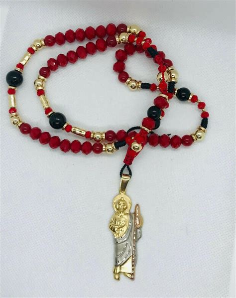 Rosario San Judas Tadeo Buchon Sinaloense Rojo Sangre 18k de chapa de ...