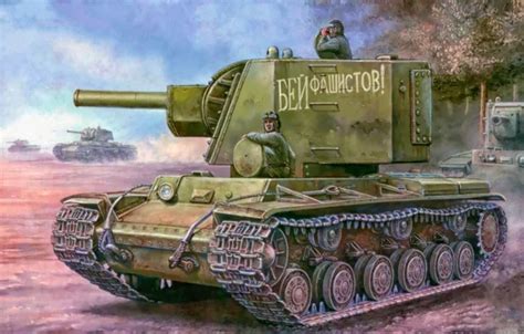 Download wallpaper war, art, painting, tank, ww2, KV-2, section weapon ...