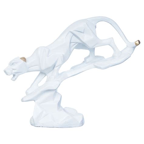 White Geometric Black Panther Statue on Rock Decorative Animal Figurin ...