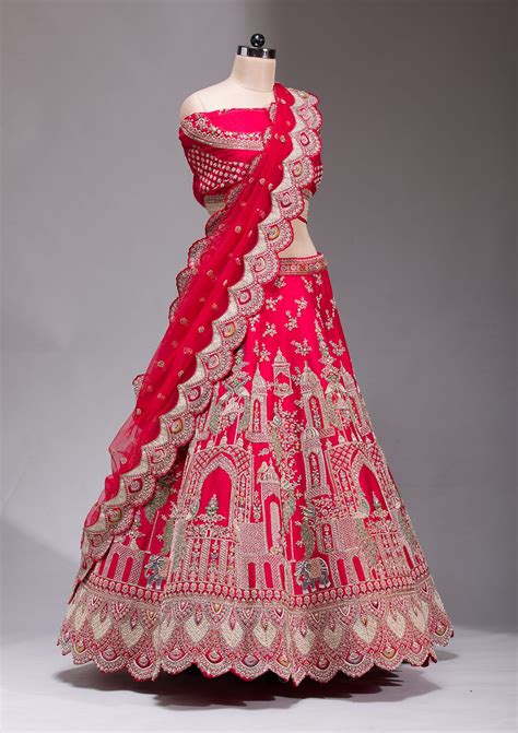 Buy Red Zardosi Raw Silk Semi-Stitched Lehenga - Koskii