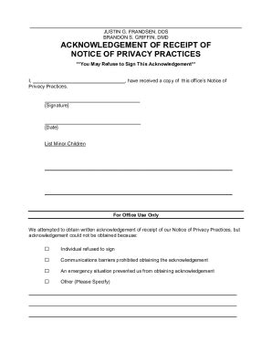 Fillable Online Acknowledgement of Receipt of Notice of Privacy ...
