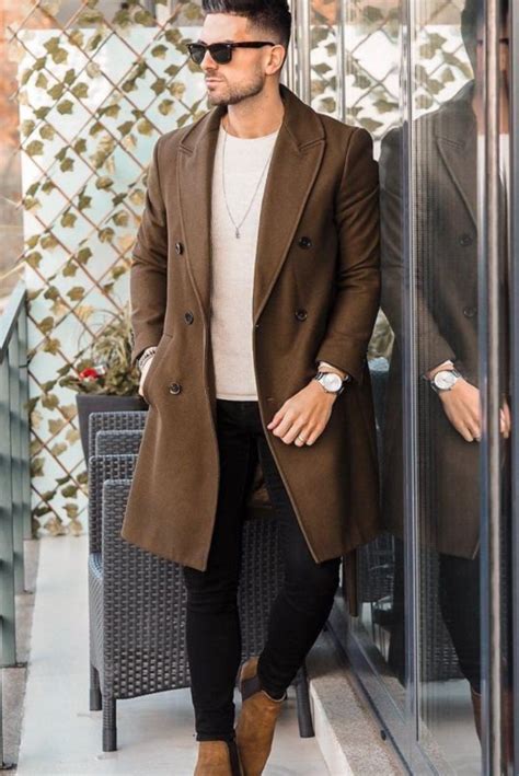 Men Brown Winter Long Coat Brown Tweed Coat Vintage Long Jacket Sainly ...