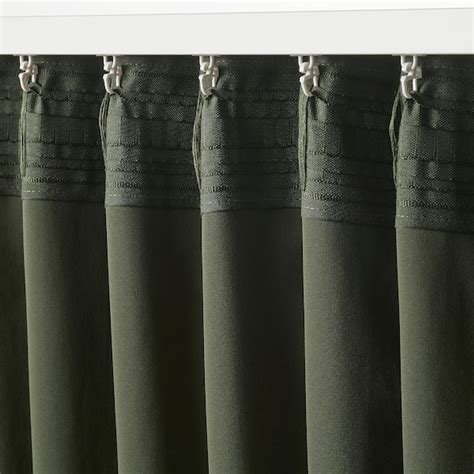 MAJGULL block-out curtains, 1 pair, dark green/with heading tape ...
