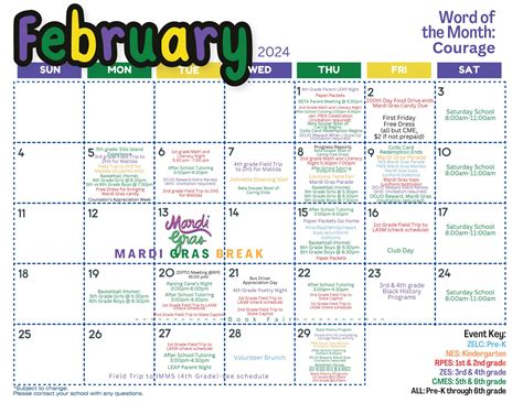 February Event Calendar – Rollins Place Elementary School