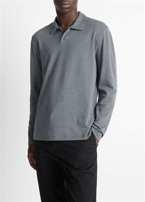 Houndstooth Cotton Johnny-Collar Polo Shirt in Henleys & Polos | Vince