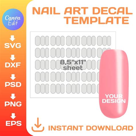 Nail Art Decal Blank Template, DIY, Custom Wrap, Nail Template SVG, Png ...