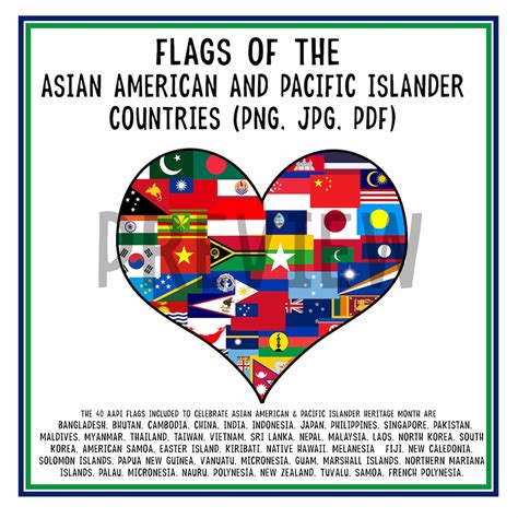 AAPI Country Heart Flags Asian American and Pacific Islander Heritage ...