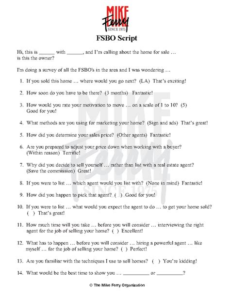 Mike Ferry FSBO Script 的图像结果