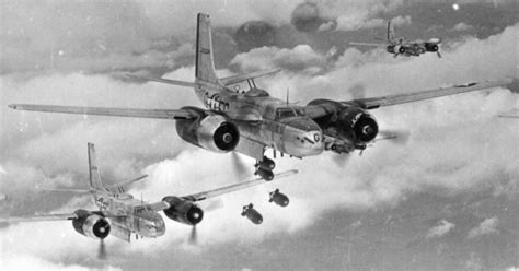 US 416th Bombardment Group Douglas A-26 bombers begin bomb drop over ...