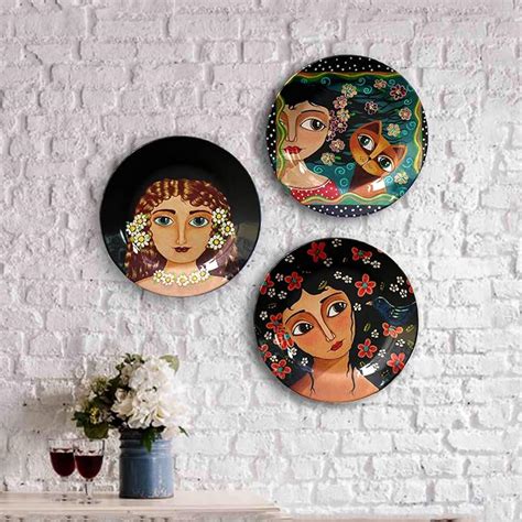 Buy Shilpi Madhubani Art Ceramic Plates with Stand, Decorative Wall ...