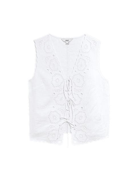 Buy Linen Rich Cutwork Detail Top at Marks & Spencer