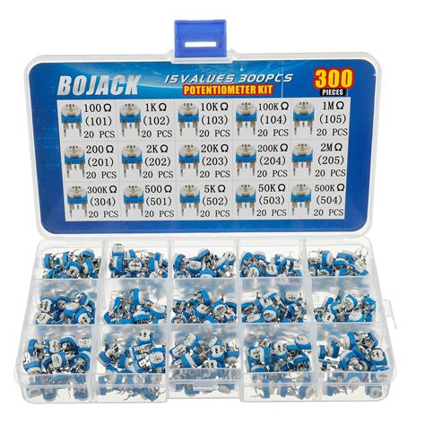 BOJACK 15 Values 300 pcs 100 Ohm- 2M Ohm Variable Resistor 6mm ...