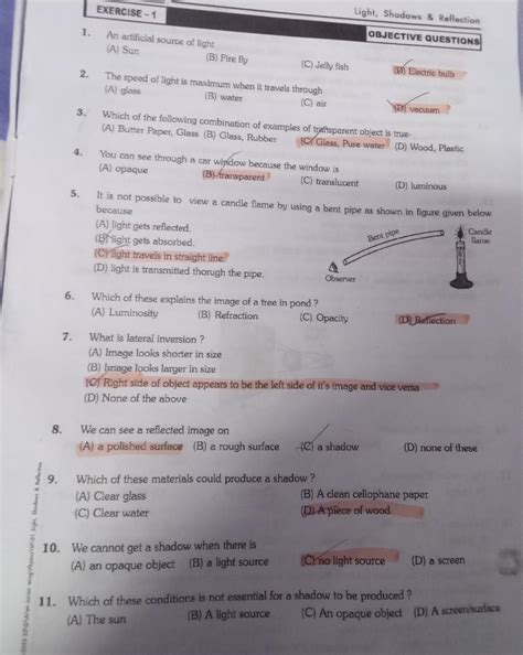 give me and worksheet for class 6 NCERT science light Shadows And ...