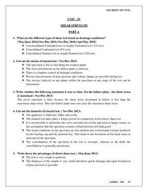 Question BANK unit 2 - no info - UNIT – II EFFECTIVE STRESS AND ...