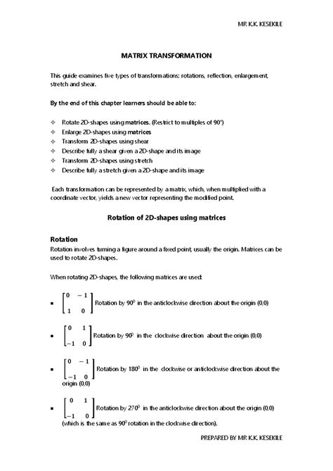 Image result for Transformation Matrices