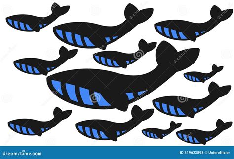 A School of Whales Outline Silhouette Against a White Backdrop Stock ...