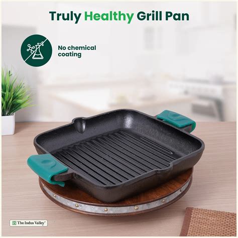 CASTrong Cast Iron Double Handle Grill Pan 26.5 cm with Silicon Handle ...