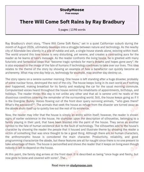 There Will Come Soft Rains by Ray Bradbury Free Essay Example