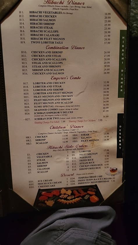Menu at Ichiban Hibachi Steakhouse & Sushi Bar, Canton