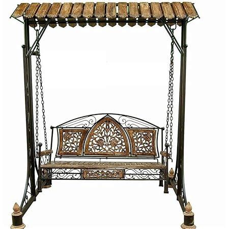 Home & Garden Swing Outdoor Canopy Metal Swing Roof Jhula 3 Seater(Grey ...