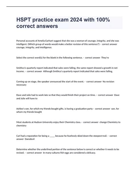 HSPT Practice Test exam 2024 with 100% correct answers - HSPT - Stuvia US