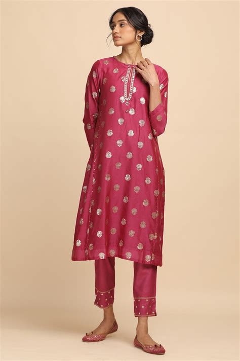 Buy Bright Pink Jacquard kurta in Cotton Silk @ 4999 | W for woman ...