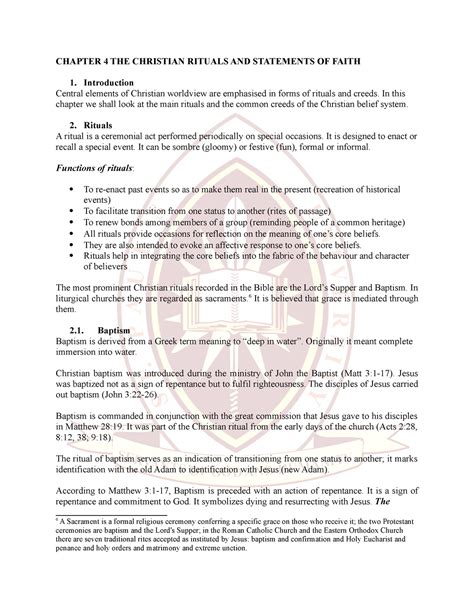 Lecture 7 THE Christian Rituals AND Statements OF Faith - CHAPTER 4 THE ...