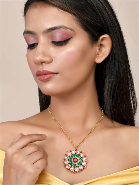 Buy Kundan Multi Stone Pendant Gold Plated Necklaces for Women Online ...