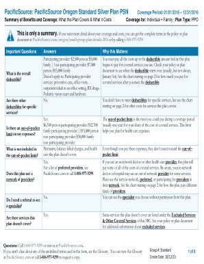 Fillable Online PacificSource PacificSource Oregon Standard Silver Plan ...