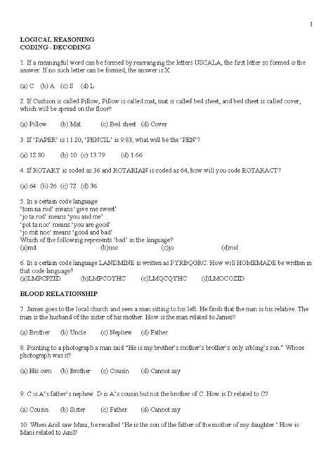 Logical Reasoning CW - LOGICAL REASONING CODING - DECODING If a ...