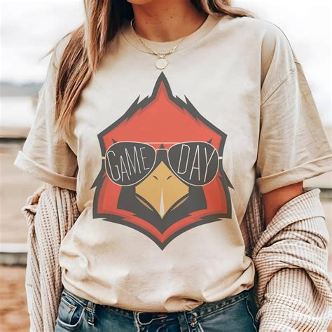 Cardinal Game Day T-shirt | Redbird Mascot Graphic Tee With Sunglasses ...