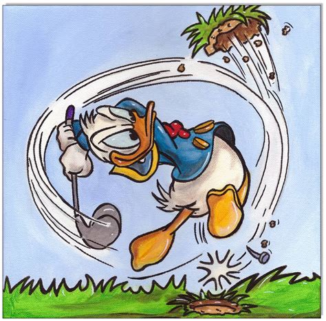 Donald Duck GOLF - 30 x 30 cm - Original Acrylgemälde auf Leinwand ...