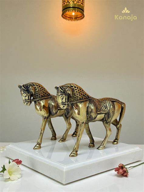 Pair of Regal Golden Horse Figurines – Symbols of Power and Progress ...
