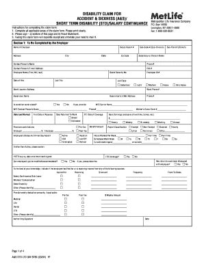 Metlife Disability Claim For Accident & Sickness Form - Fill and Sign ...