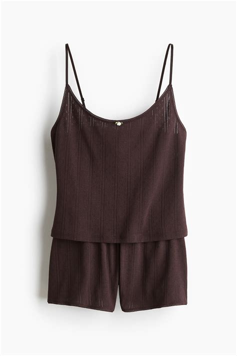 Cotton pointelle pyjamas - Dark brown - Ladies | H&M IN