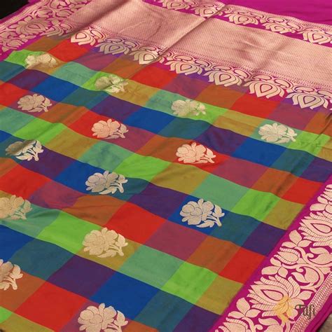 Checkered Pure Katan Silk Handloom Banarasi Saree - Tilfi