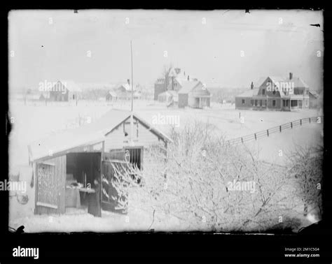 Winter scene, Hingham Centre area , Buildings. Hingham Public Library ...