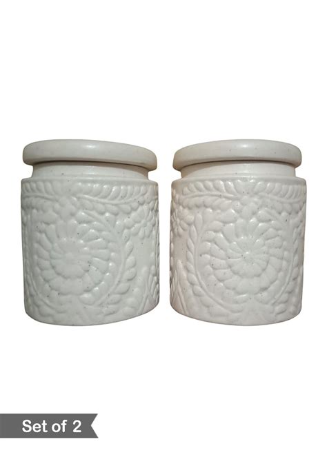 Get White Handmade Ceramic Pickle Jar with Lid - Set of 2 at ₹ 799 ...