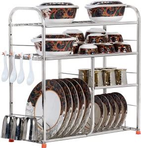 IRONTECH Utensil Kitchen Rack Steel Stainless Steel 4 Layer Wall Mount ...