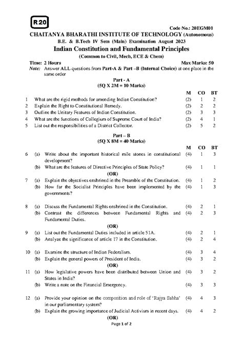 Indian Constitution Fundamental Principles 20EGM01- AY 2022-23 - Code ...