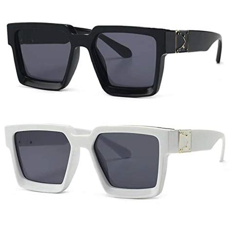 Silver Kartz Unisex Adult Square Non-Polarized Sunglasses (Black Lens ...