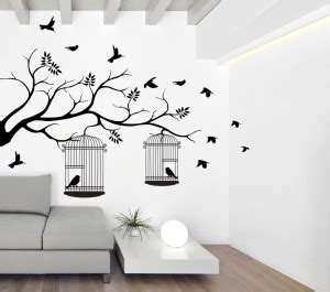 WALLSTICK 90 cm Wallstick ' Tree With Birds And Cages ' Wall Sticker ...