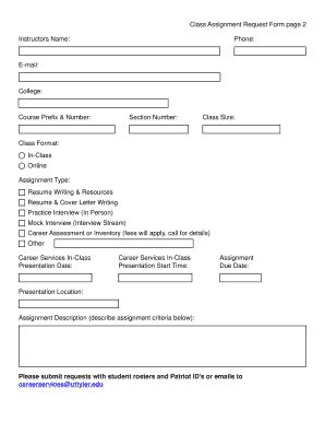 Fillable Online cowancenter Class Assignment Request Form Career ...