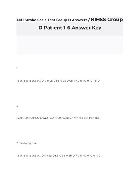 NIH Stroke Scale Test Group D Answers / NIHSS Group D Patient 1-6 ...