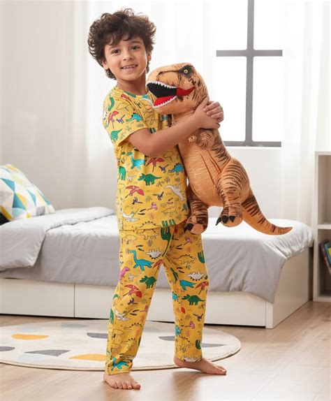 RAINING DINOSAUR SHORT SLEEVE PYJAMA SET - YELLOW – Anthrilo