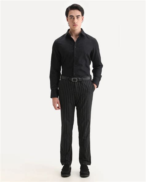 Rare Rabbit Men's Krud Black Cotton Fabric Spread Collar Regular Fit S