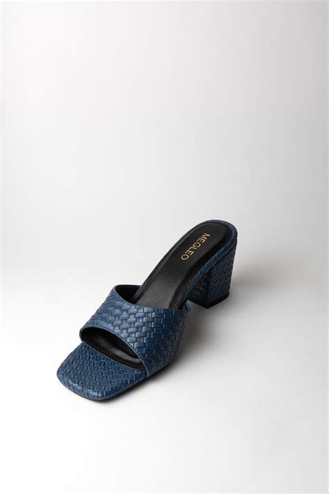 Textured Dark Blue Block Heels – Megleo
