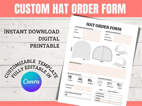 Buy Custom Hat Order Form Editable Template, Hat Order Forms for Vinyl ...